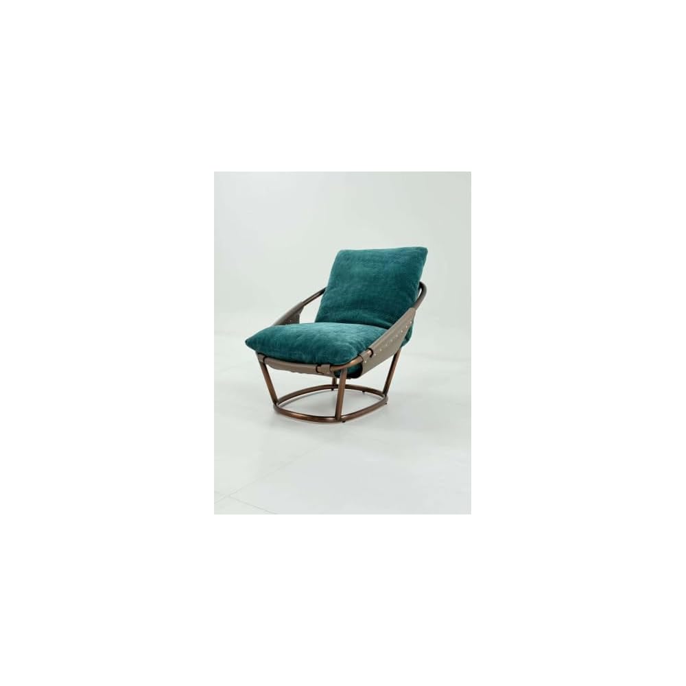 Teal Velvet Lounge Chair with Curved Steel Frame and Reclined Back