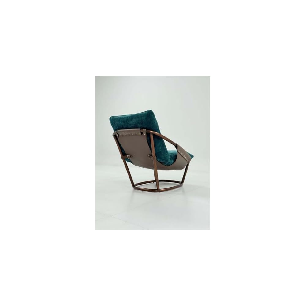 Teal Velvet Lounge Chair with Curved Steel Frame and Reclined Back