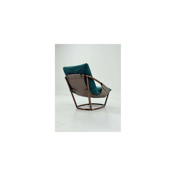 Teal Velvet Lounge Chair with Curved Steel Frame and Reclined Back