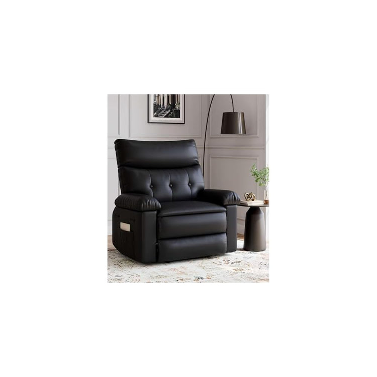 360° Swivel Manual Recliner Chair with Massage & Remote Control, PU Leather Lounge Chair with Side Pocket, Wide Single Sofa Seat for Living Room Comfort, Ergonomic Beige Reclining Armchair