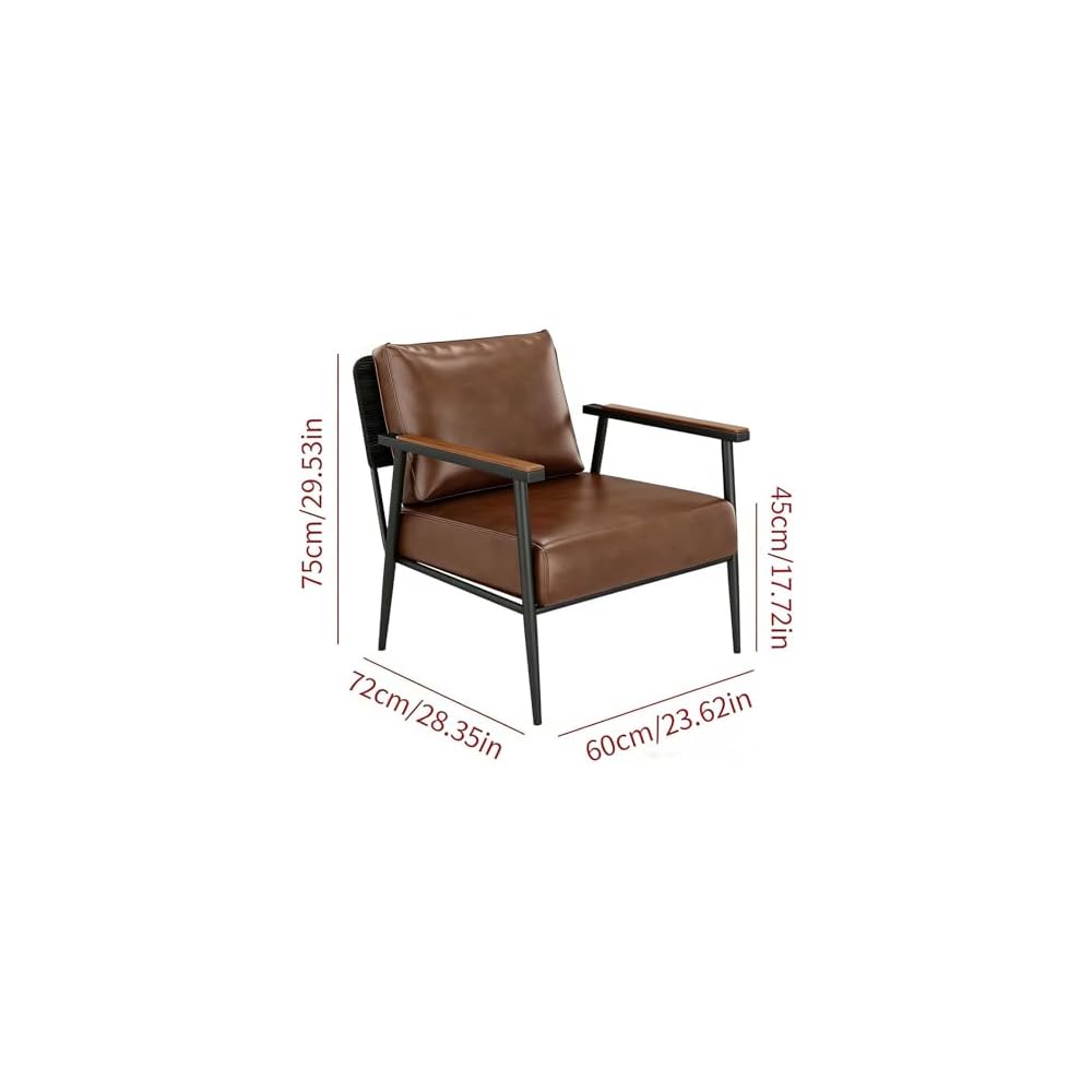 Mid-Century Modern Brown Faux Leather Accent Chair with Wooden Arms – Comfy Design for Office, Living Room, and Bedroom – Stylish & Versatile Seating Solution
