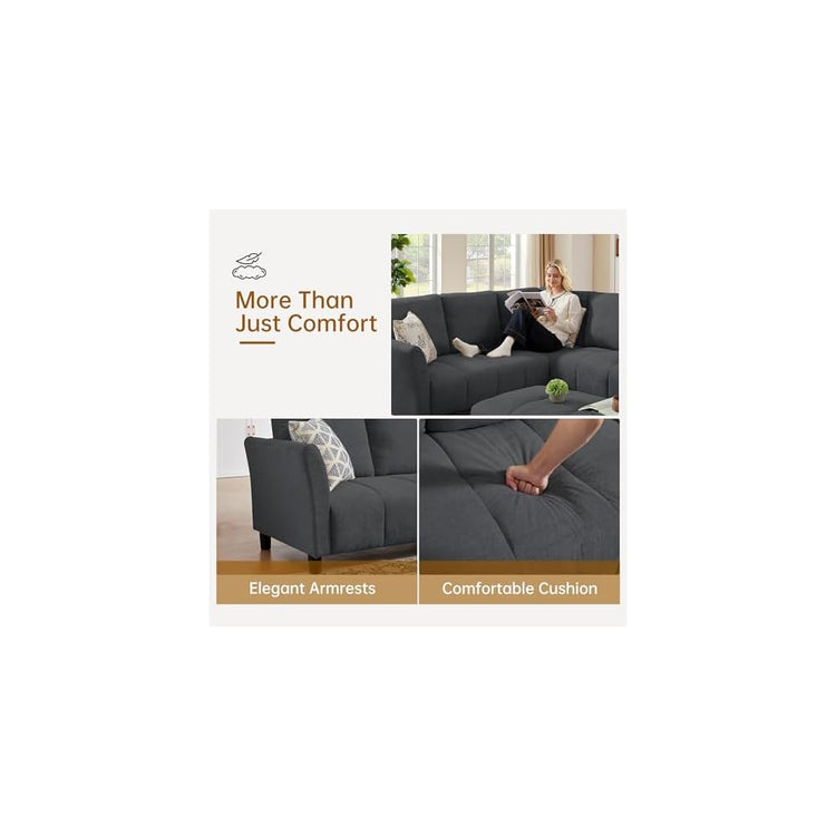 102" L Shaped Sofa, 6 Seater Sectional Couch with Ottoman, Dark Grey