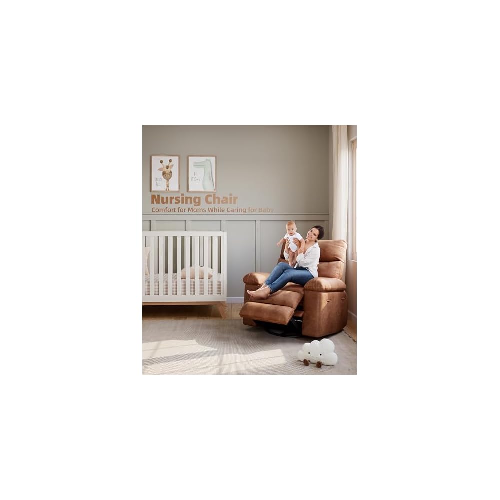 360° Swivel Manual Recliner Chair with Massage & Remote Control, PU Leather Lounge Chair with Side Pocket, Wide Single Sofa Seat for Living Room Comfort, Ergonomic Beige Reclining Armchair