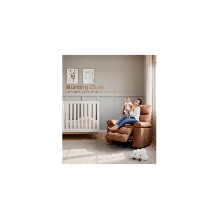 360° Swivel Manual Recliner Chair with Massage & Remote Control, PU Leather Lounge Chair with Side Pocket, Wide Single Sofa Seat for Living Room Comfort, Ergonomic Beige Reclining Armchair
