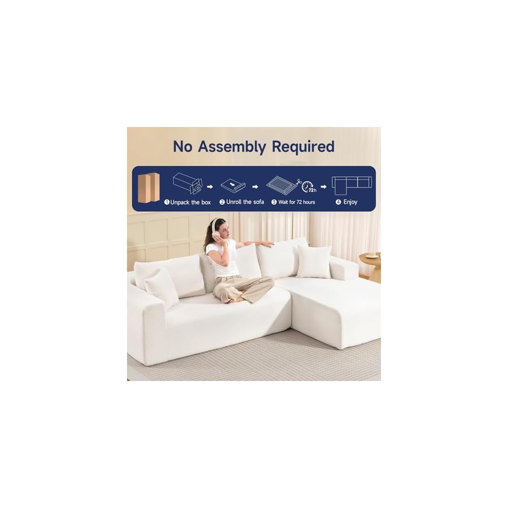 108" Cloud Sectional Couch L-Shaped Sofa Beige Right Facing Chaise