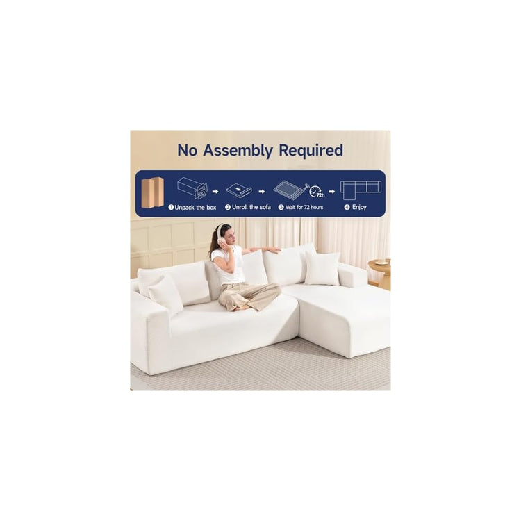 108" Cloud Sectional Couch L-Shaped Sofa Beige Right Facing Chaise