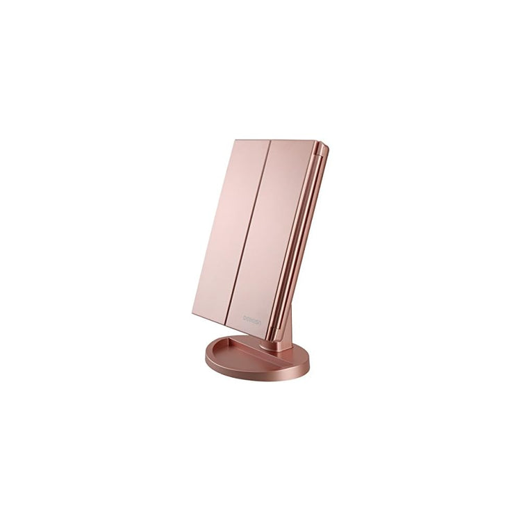deweisn Tabletop Mount Tri-Fold Lighted Vanity Mirror with 21 LED Lights, Touch Screen and 3X/2X/1X Magnification, Two Power Supply Modes Make Up Mirror,Travel Mirror