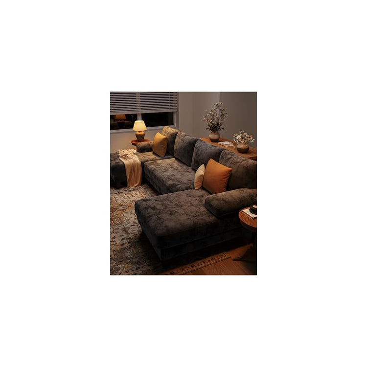 U-Shaped Sectional Couches for Living Room | 112 Inch Modern Sectional Couch | Dark Grey Chenille Sofa with Double Chaise for Apartment