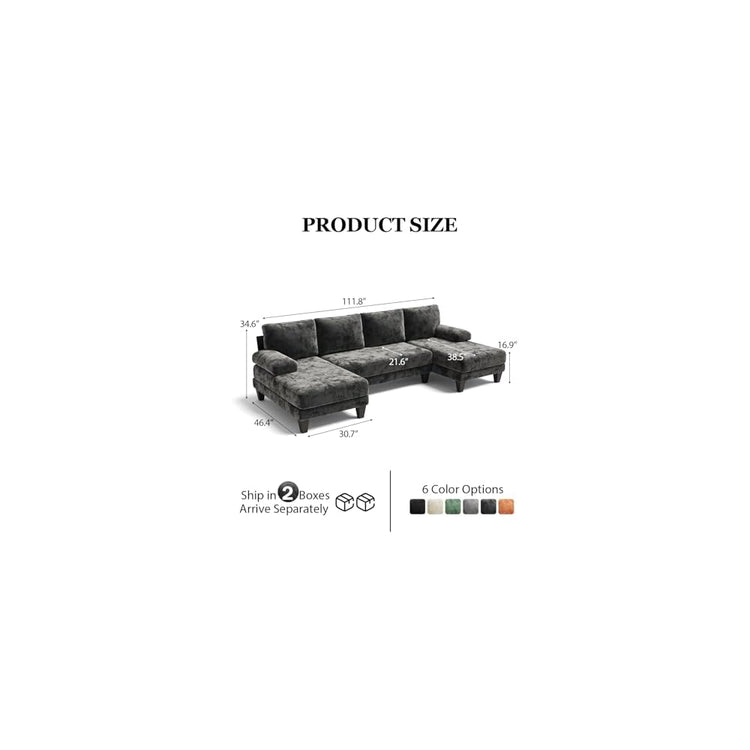 U-Shaped Sectional Couches for Living Room | 112 Inch Modern Sectional Couch | Dark Grey Chenille Sofa with Double Chaise for Apartment