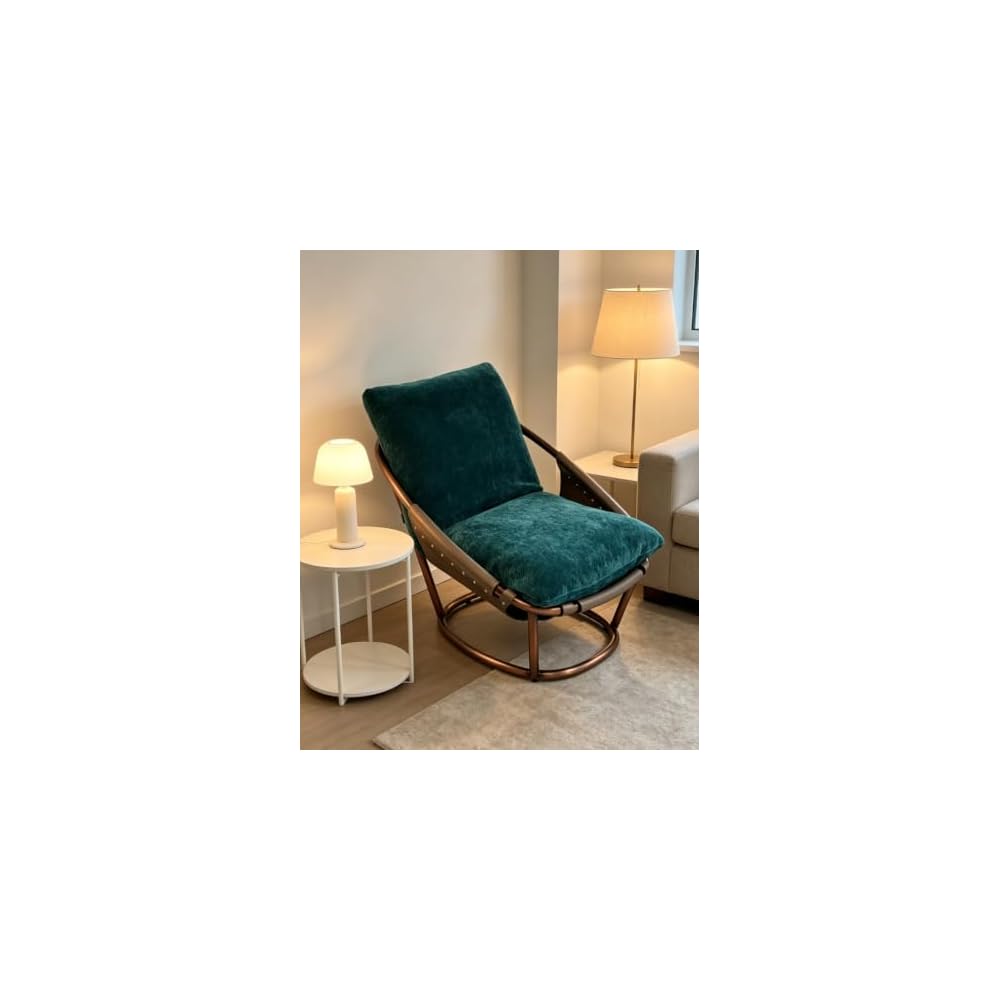 Teal Velvet Lounge Chair with Curved Steel Frame and Reclined Back