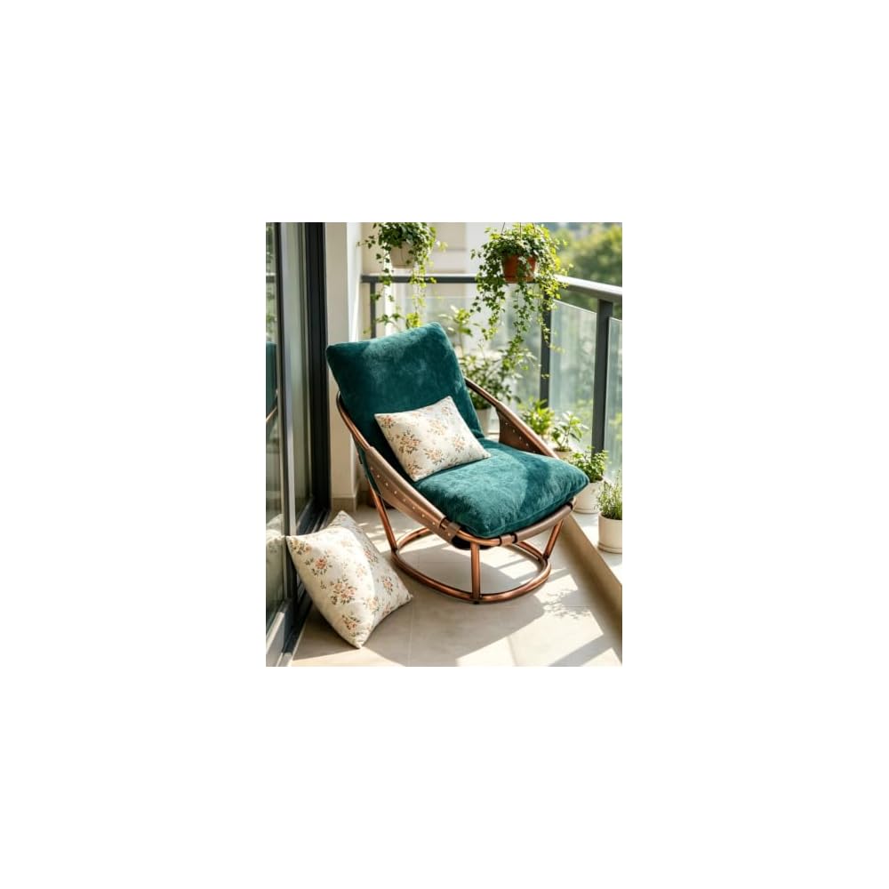 Teal Velvet Lounge Chair with Curved Steel Frame and Reclined Back