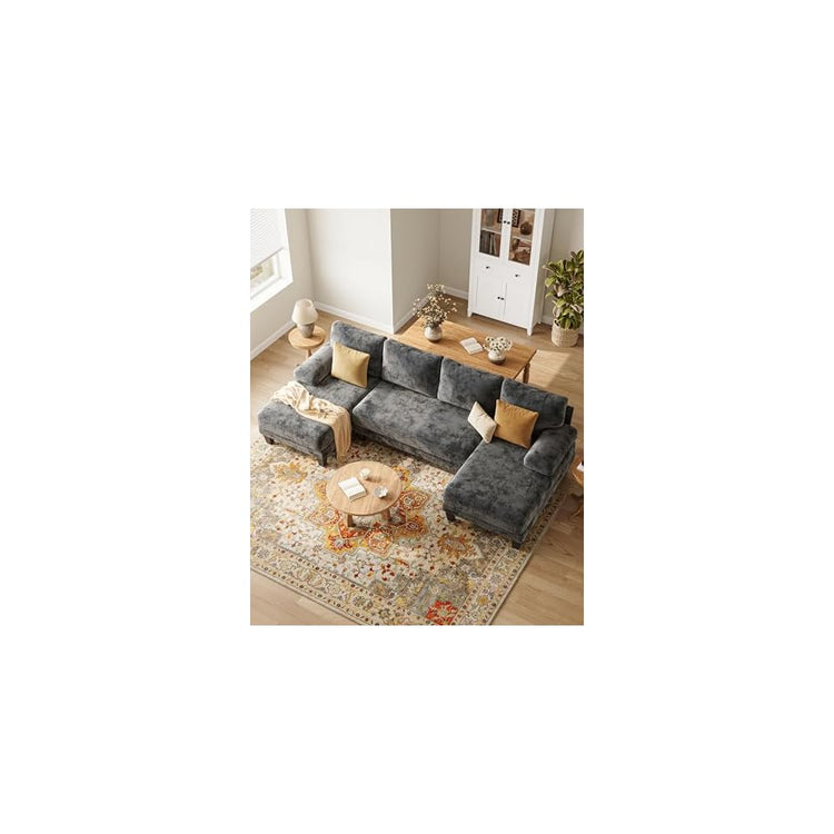 U-Shaped Sectional Couches for Living Room | 112 Inch Modern Sectional Couch | Dark Grey Chenille Sofa with Double Chaise for Apartment