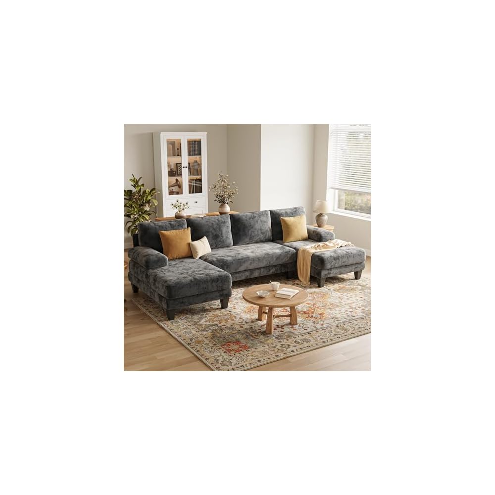 U-Shaped Sectional Couches for Living Room | 112 Inch Modern Sectional Couch | Dark Grey Chenille Sofa with Double Chaise for Apartment