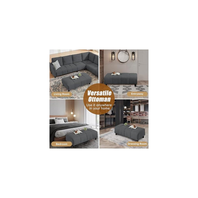 102" L Shaped Sofa, 6 Seater Sectional Couch with Ottoman, Dark Grey