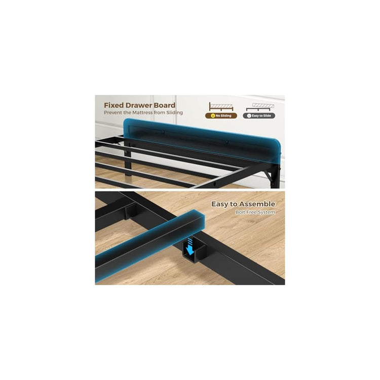 Holiwei Bed Frame Twin Size with Charging Station and LED Lights, Upholstered Storage Headboard with 4 Drawers, Heavy Duty Metal Slats, Noise Free, Easy Assembly, No Box Spring Needed