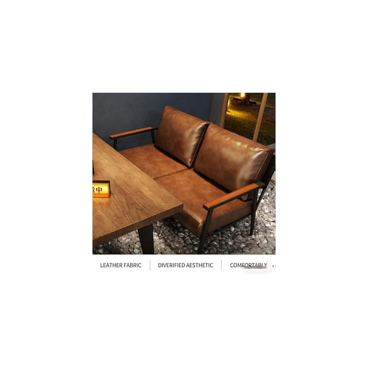 Mid-Century Modern Brown Faux Leather Accent Chair with Wooden Arms – Comfy Design for Office, Living Room, and Bedroom – Stylish & Versatile Seating Solution