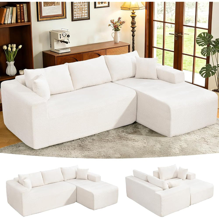 108" Cloud Sectional Couch L-Shaped Sofa Beige Right Facing Chaise